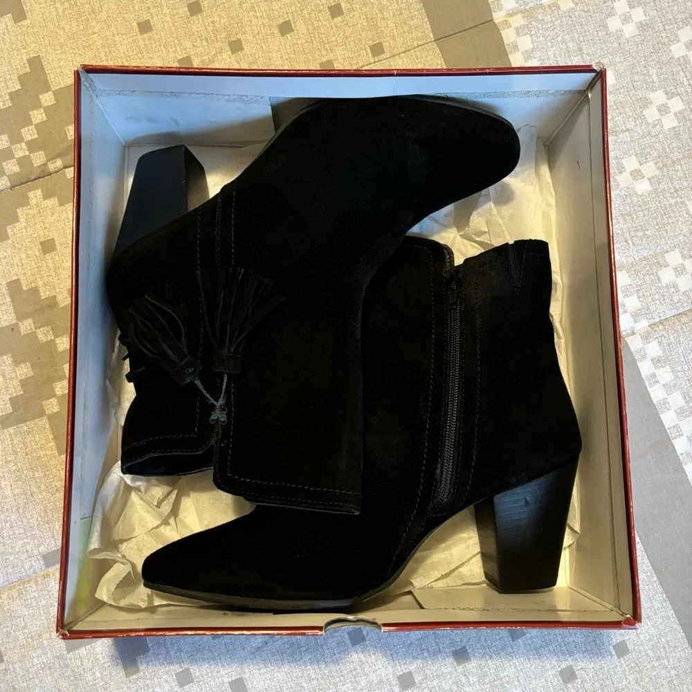 Hush Puppies Daisie Billie Suede Tassel Ankle Boot Black - Picture 2 of 6